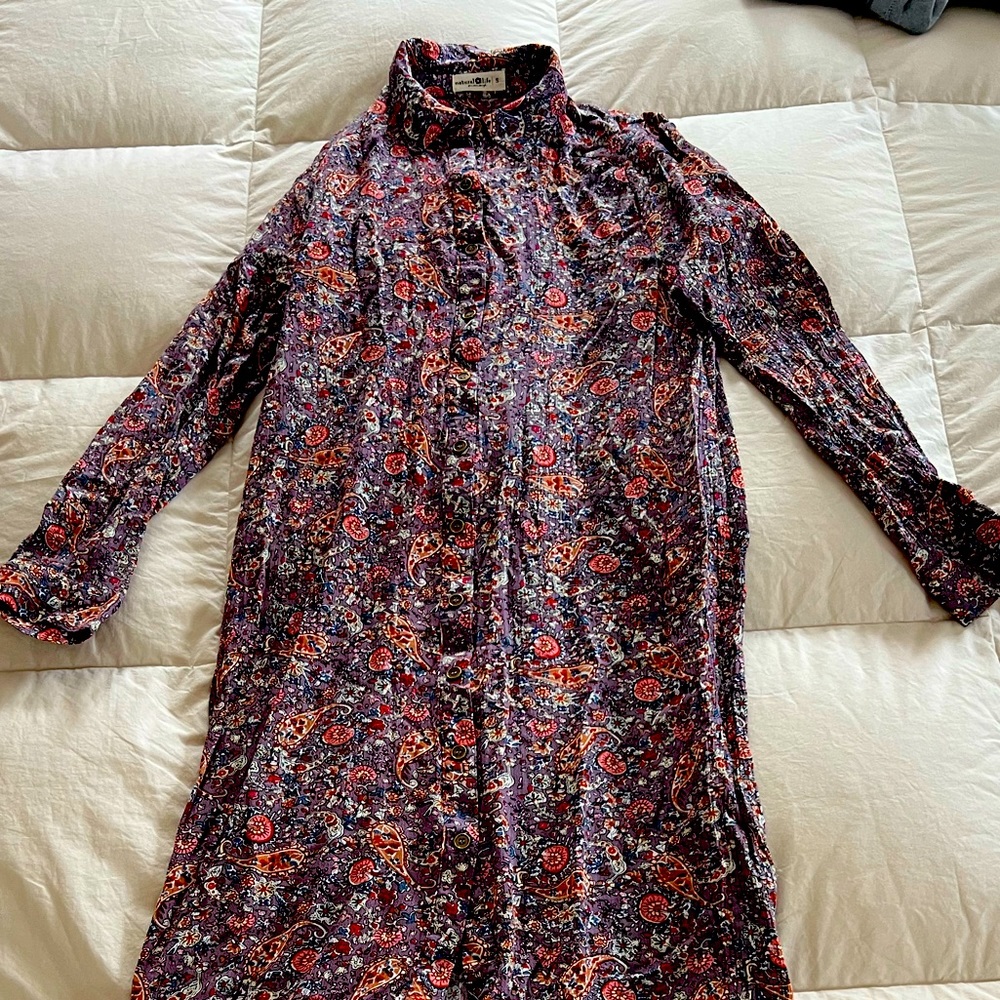 Natural Life button down dress Maxi in length & full of color Size S never worn